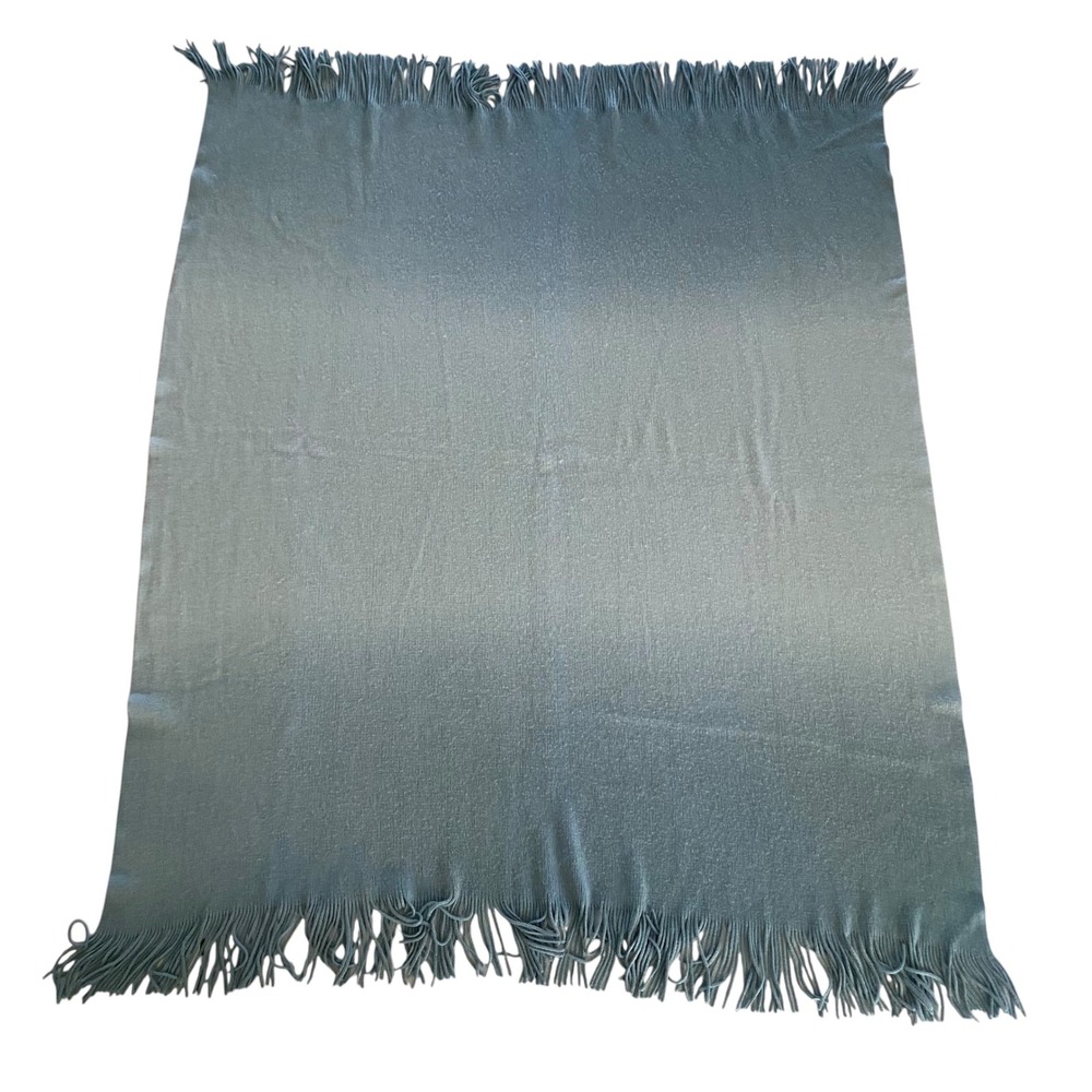 West Elm Throw Blanket Unisex 44x56 Light Blue Fringed Knit Cozy Home Decor